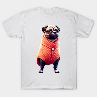 Cute Pug in Blanket - Adorable Dog Wrapped in Salmon-Colored Blanket T-Shirt